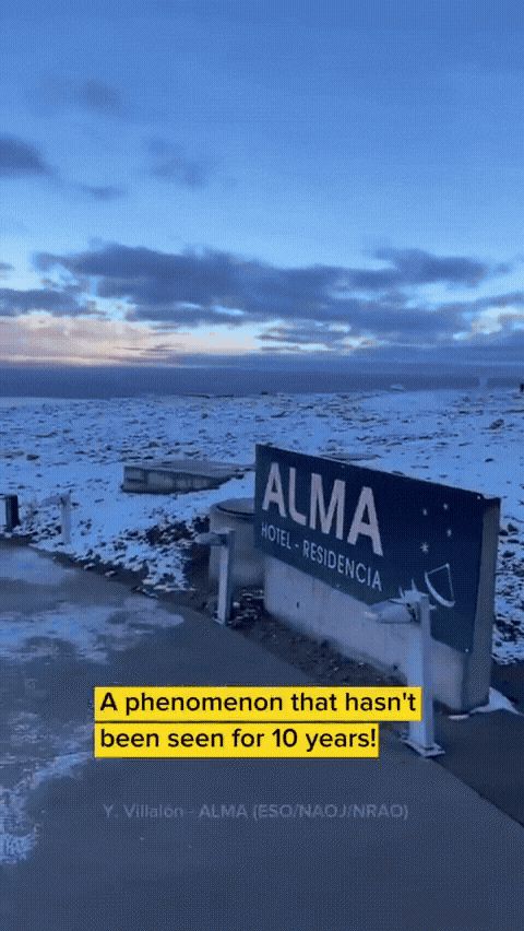 칠레 북부에 위치한 세계에서 가장 건조한 사막으로 알려진 아타카마 사막에 10여 년 만에 때아닌 눈이 내렸다. /ALMA연구소