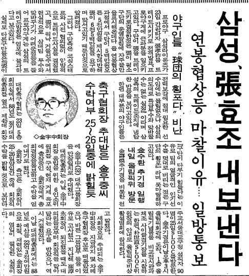 1988년 1월 24일자. 삼성, 장효조 내보낸다.