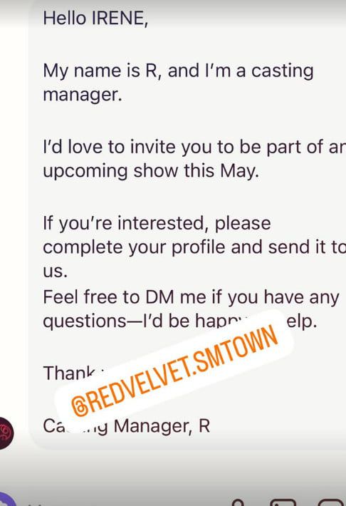 사진=아이린 SNS