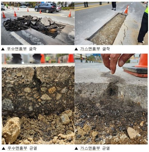 혁신도시 도로 균열 현장 조사[원주시 제공.재판매 및 DB 금지]