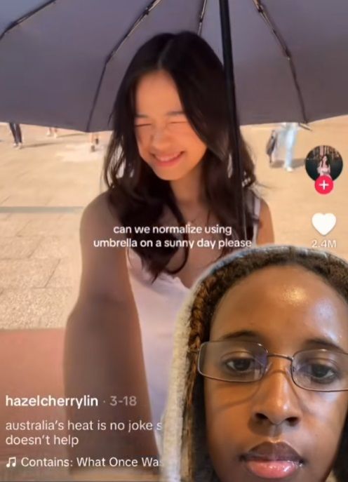 한 틱톡커가 아시아인의 양산 사용에 대한 자신의 생각을 주장했다. 출처=틱톡