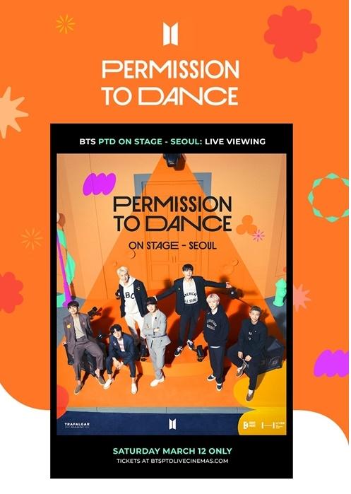 롯데시네마가 오는 3월 12일 진행하는 ‘BTS 퍼미션 투 댄스 온 스테이지 – 서울: 라이브 뷰잉’ 극장 생중계 티켓 5천석을 추가 오픈한다. 사진｜롯데시네마