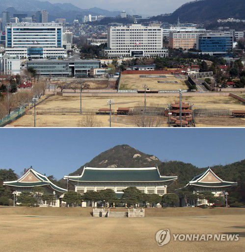 대통령 집무실은 용산, 청와대는 공원으로(서울=연합뉴스) 윤석열 대통령 당선인이 20일 대통령실의 용산 이전을 공식화하면서 70년 넘게 권력의 정점 바로 옆에서 그 명멸을 지켜봐 온 청와대도 역사 속으로 사라지게 됐다.     그동안의 대통령의 권위를 상징하는 건물이었던 청와대를 이제는 자유롭게 사용할 수 있는 공원으로 바꿔 시민들의 품으로 돌려주겠다는 것이 윤 당선인의 구상이다. 사진은 20일 대통령 집무실로 사용될 용산 국방부 청사(윗 사진) 모습과 청와대 자료 사진. 2022.3.20 photo@yna.co.kr