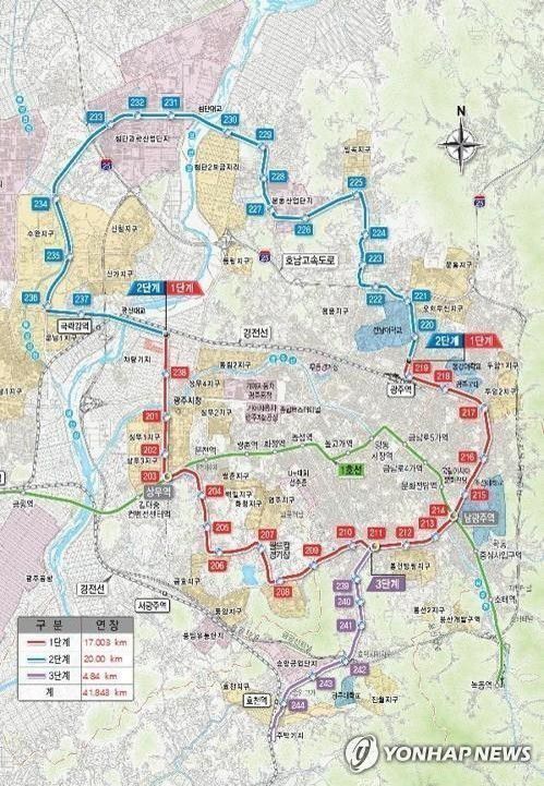 광주 도시철도 2호선 노선도[광주시 제공]
