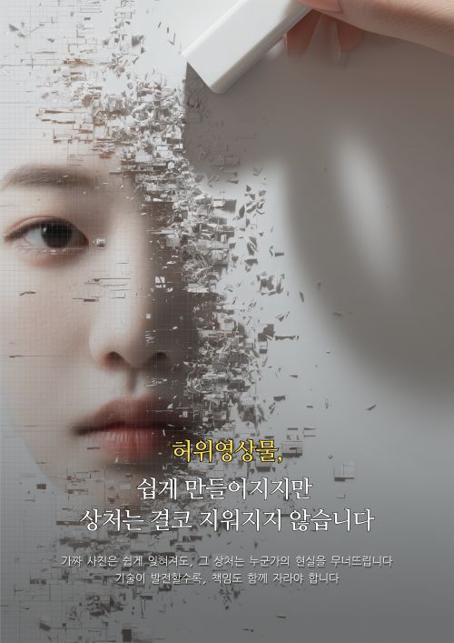 2025년 디지털 성범죄 콘텐츠 공모전에서 대상을 받은 포스터. ‘허위영상물 쉽게 만들어지고 쉽게 지워지지 않습니다. 하지만 상처는 결코 지워지지 않습니다’. 2025.11.27. 경남경찰청 제공