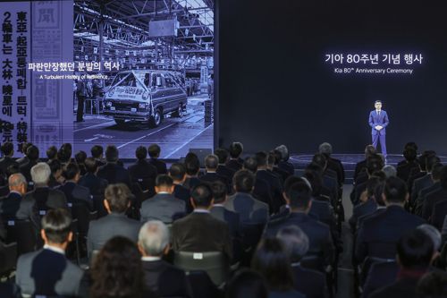 기아 80주년, 발언하는 송호성 기아 사장
    (용인=연합뉴스) 김주형 기자 = 송호성 기아 사장이 5일 경기 용인시 기아 비전스퀘어에서 열린 기아 80주년 기념식에서 발언하고 있다. 2025.12.5
    kjhpress@yna.co.kr
(끝)

<저작권자(c) 연합뉴스, 무단 전재-재배포, AI 학습 및 활용 금지>