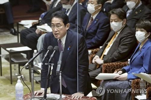 일본 국회에서 발언하는 기시다 후미오 일본 총리. 연합뉴스