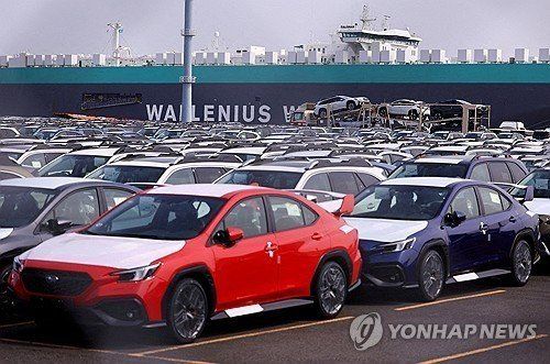 일본 요코하마항에 주차 중인 수출용 자동차. 연합뉴스