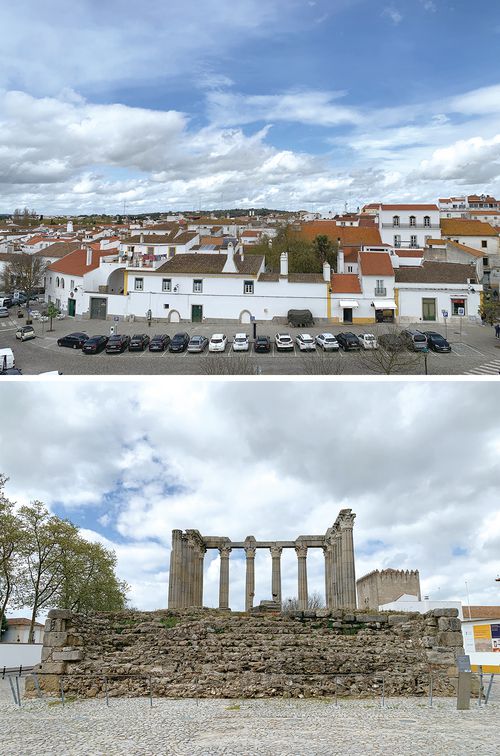 (위) 에보라 구시가지 전경 (아래) 에보라 로마 신전
