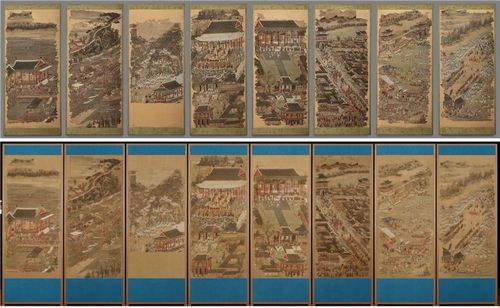 '평안감사도과급제자환영도'의 보존 처리 전(위)과 후(아래). 국외소재문화유산재단 제공