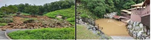 붕괴된 백운암 철조여래좌상 인근 석축과 물이 찬 온달동굴[충북도 제공. 재판매 및 DB 금지]