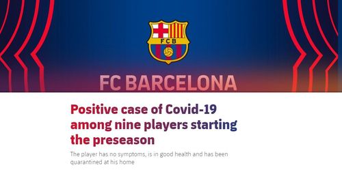 선수 확진 사실 알린 FC바르셀로나[바르셀로나 홈페이지 캡처. 재판매 및 DB 금지]