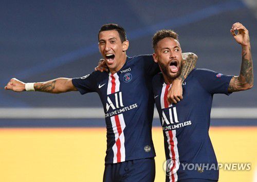 환호하는 디마리아와 네이마르[로이터=연합뉴스]