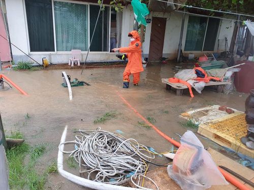 비로 침수된 주택 마당[인천소방본부 제공. 재판매 및 DB 금지]