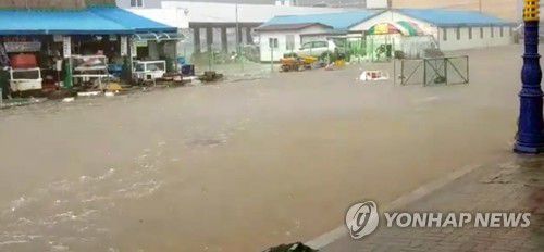 삼척 임원항 도로 침수(삼척=연합뉴스) 7일 강원 동해안에 태풍 '하이선' 영향으로 삼척시 임원항 일대 도로가 침수되는 피해가 발생했다.  2020.9.7  [독자 제공.재판매 및 DB 금지] byh@yna.co.kr