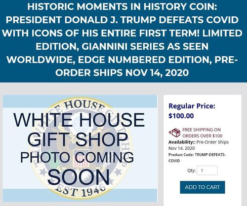 코로나 퇴치 슈퍼히어로 기념주화 발매[백악관 기념품점 웹사이트 캡처]