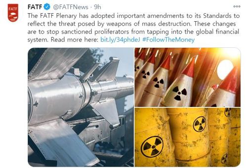 FATF "확산금융 관련 조치 강화"[FATF 트위터 캡처]