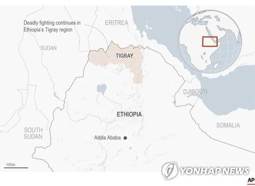 에티오피아 북부 티그라이 지역(붉은 빗금)[AP=연합뉴스]