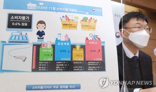 통계청, 11월 소비자물가 0.6% 상승(세종=연합뉴스) 김주형 기자 = 안형준 통계청 경제동향통계심의관이 2일 오전 세종시 정부세종청사에서 2020년 11월 소비자물가동향을 발표하고 있다.  kjhpress@yna.co.kr