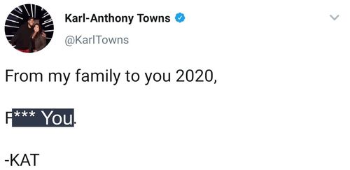 타운스가 소셜 미디어에 올린 2020년에 전하는 인사말. [타운스 소셜 미디어 화면 캡처. 재판매 및 DB 금지]