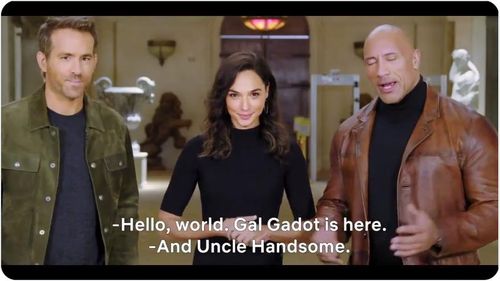 넷플릭스 신작 영화를 소개하는 왼쪽부터 라이언 레이놀즈, 갤 가돗, 드웨인 존슨[넷플릭스 트위터 캡처·재판매 및 DB 금지]