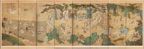 미국서 50년만에 귀환 조선왕실 대형병풍 '요지연도' 첫 공개(서울=연합뉴스) 국립고궁박물관은 지하 1층 궁중서화실에서 궁중회화의 진가를 고스란히 담은 너비 5.04m, 세로 2.21m의 대형 병풍 '요지연도'(瑤池宴圖)를 포함한 병풍 세 점을 전시하고 있다고 27일 밝혔다.
    사진은 국립고궁박물관 소장 '요지연도'.  [국립고궁박물관 제공. 재판매 및 DB 금지] photo@yna.co.kr