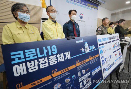 코로나19 예방접종 종합계획 발표하는 정은경 청장과 부처 관계자(청주=연합뉴스) 김주형 기자 = 코로나19 예방접종 대응 추진단장을 맡고 있는 정은경 질병관리청장(중앙방역대책본부장, 왼쪽)을 비롯한 국방부, 경찰청, 행안부 등 배석자들이 28일 오후 충북 청주시 질병관리본부에서 열린 신종 코로나바이러스 감염증(코로나19) 대응 정례 브리핑에서 '코로나19 예방접종 종합계획'을 발표하고 있다. 2021.1.28 kjhpress@yna.co.kr