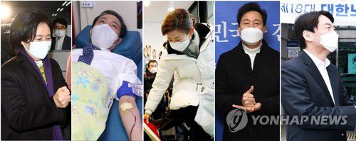 서울 곳곳 방문한 4ㆍ7 서울시장 보궐선거 여야 후보들(서울=연합뉴스) 4ㆍ7 서울시장 보궐선거 출마를 선언한 여야 후보들이 28일 서울 각지를 방문해 표심잡기에 나섰다. 왼쪽 사진부터 의료영상정보 솔루션 기업을 방문한 더불어민주당 박영선 전 중소벤처기업부 장관, 헌혈하는 더불어민주당 우상호 의원, 성수동 수제화 거리를 찾은 국민의힘 나경원 전 의원, 간호사협회와 간담회하는 국민의힘 오세훈 전 서울시장, 대한노인회를 방문한 국민의당 안철수 대표. 2021.1.28 [국회사진기자단] photo@yna.co.kr