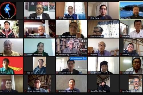 쿠데타 대응 방안을 화상 회의를 통해 논의 중인 소수민족 무장단체 대표들.[미얀마 나우 캡처. 재판매 및 DB 금지]