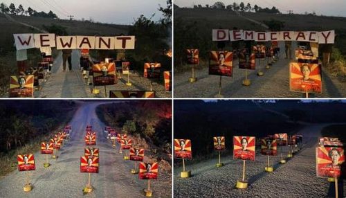 아웅산 수치 사진과 함께 '무인 시위'[트위터 @SaiSengHan10·재판매 및 DB 금지]