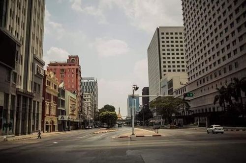 '침묵 시위'로 텅텅 비다 시피 한 양곤 시내 전경[이라와디 캡처. 재판매 및 DB 금지]