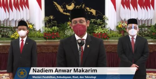 교육문화부 장관에서 교육문화연구기술부 장관 된 나딤 마카림[인도네시아 대통령비서실 유튜브 캡처]