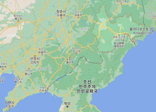 중국 지린성 옌볜(延邊) 조선족자치주 위치(한반도 우측 상단 빨간색 테두리 지역)[구글지도 캡처. 재판매 및 DB 금지]