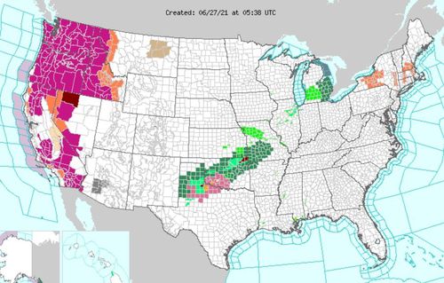 27일 폭염이 내릴 것으로 예측된 미국 서부 지역 [NWS 홈페이지. 재판매 및 DB금지.]