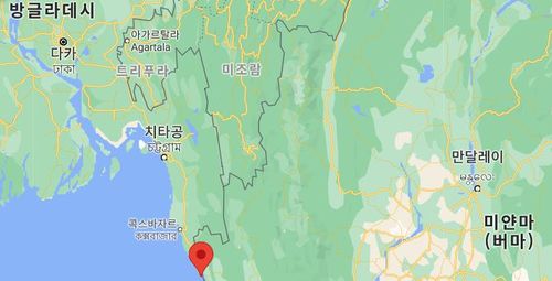 야생 코끼리 발견된 방글라데시 동남부 해변 마을(빨간점)[구글맵]