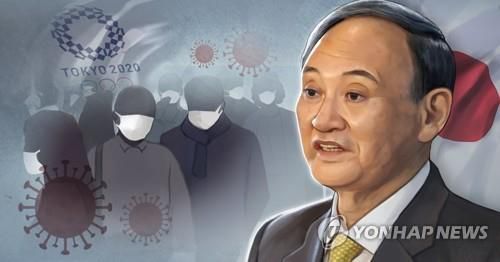 스가 총리와 코로나19 속 올림픽(PG). [홍소영 제작] 일러스트