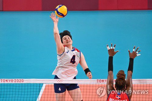 라이트 김희진의 강스파이크 [AFP=연합뉴스]