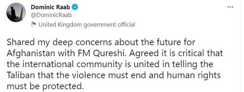 [도미닉 라브 영국 외무장관 트위터 갈무리. 재판매 및 DB 금지]