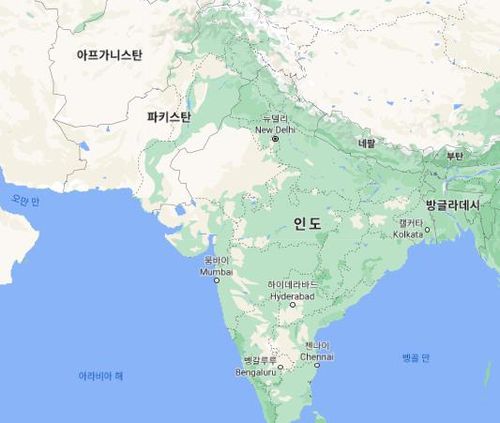 아프가니스탄-파키스탄-인도 지도[구글맵]