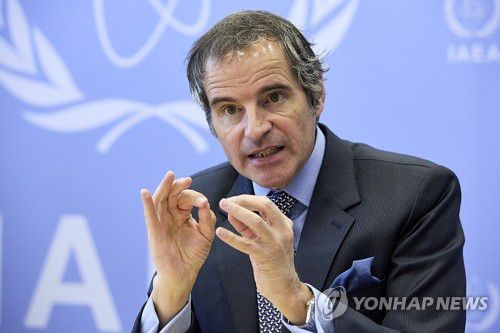 지난 4월 오염수 방류 관련 국제조사단 언급하는 IAEA 사무총장 [신화=연합뉴스]