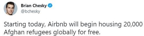 아프간 난민 2만명 무료 수용 발표한 브라이언 체스키 에어비앤비 CEO[체스키 CEO 트위터 캡처]