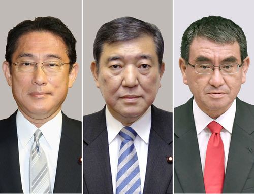 왼쪽부터 기시다 후미오, 이시바 시게루, 고노 다로[교도=연합뉴스 자료사진]