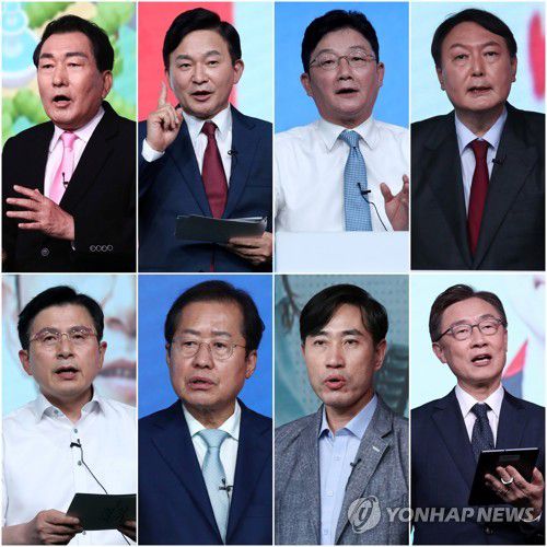 국민의힘 1차 예비경선 통과한 8명의 후보들(서울=연합뉴스) 15일 국민의힘 1차 예비경선(컷오프)을 통과한 안상수 원희룡 유승민 윤석열 최재형 하태경 홍준표 황교안 후보.(왼쪽 상단부터 시계방향. 가나다 순)     국민의힘은 다음달 8일 2차 예비경선에서 4명으로 후보를 압축한 뒤 11월5일 최종 후보자를 확정한다. 2021.9.15 [연합뉴스 자료사진] jeong@yna.co.kr