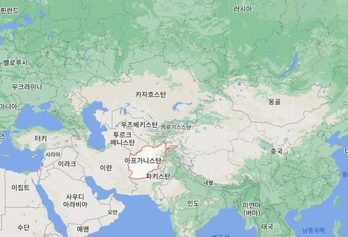 아프카니스탄 및 주변국[구글지도 캡처. 재판매 및 DB 금지]