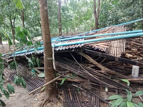 군인들의 막무가내 철거 명령에 따라 농장 내 집을 철거하는 모습. 2021. 8. 22.[교민 제공]