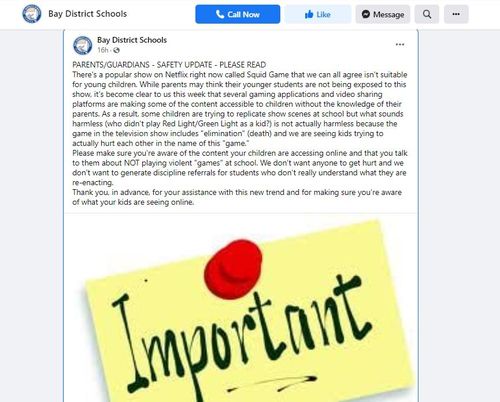 미국 베이 디스트릭트 공립학교 공문[학교 페이스북 발췌. 재판매 및 DB 금지]