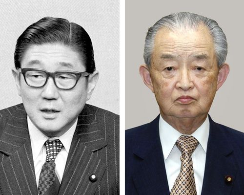 아베 신타로(왼쪽)와 하야시 요시로[교도=연합뉴스 자료사진]