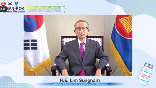 백신안보 강화 위한 한-아세안 협력 세미나서 축사하는 임성남 대사[주아세안 한국대표부 제공·재판매 및 DB 금지]