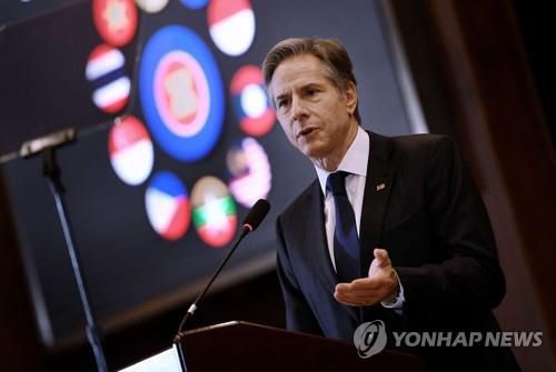 인도네시아에서 인도태평양 전략 연설하는 블링컨 장관[자카르타 AFP=연합뉴스]
