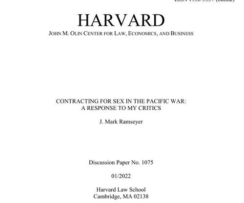 램지어 교수가 게재한 논문[하버드 로스쿨 홈페이지 캡처. 재판매 및 DB 금지]